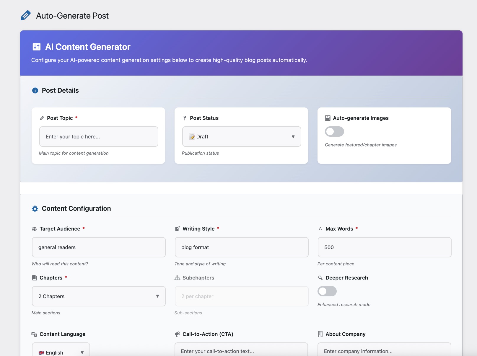 Blog Automator Interface - Simple Content Generation