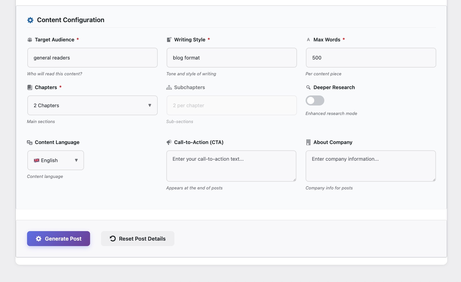 Blog Automator Setup Interface